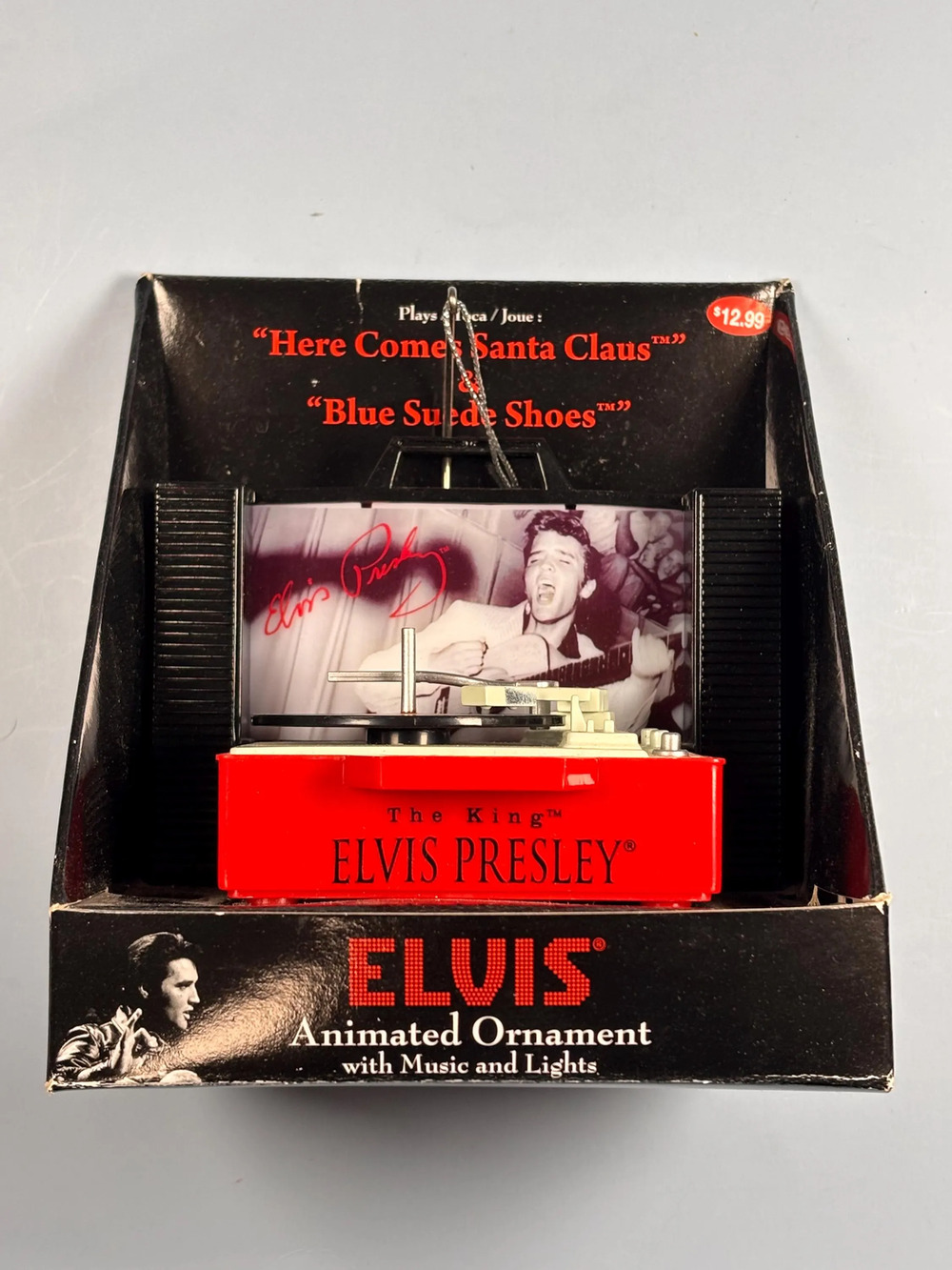 Elvis Presley Animated Christmas Ornament Record Player Music Lights 2013 New